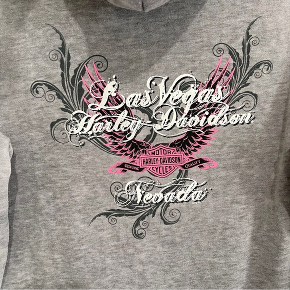 Harley Davidson Y2K Zip-Up Hoodie Jacket Sweatshirt Las Vegas Gray Women’s Sz S - Picture 5 of 9